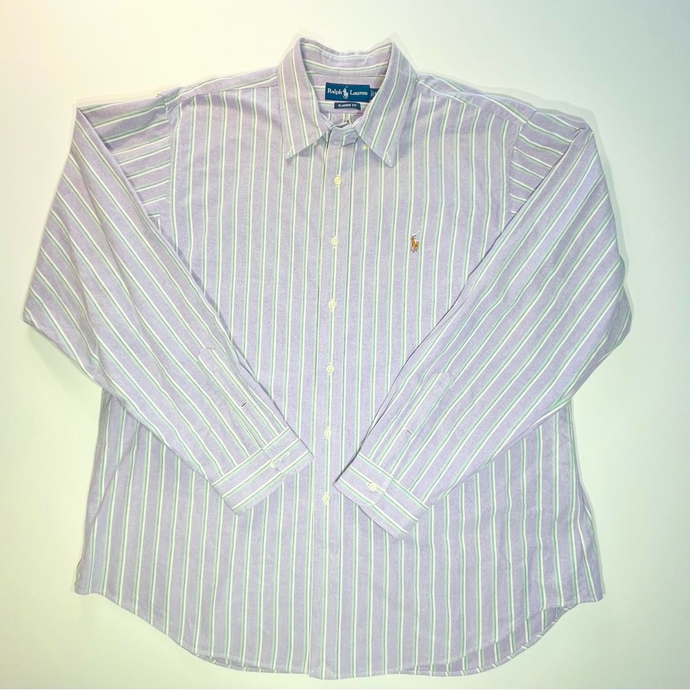 Ralph Lauren Men's Purple and White Striped Shirt